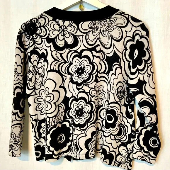 Cable and Gague cardigan sweater Petitie M, black and grey mod pattern - Picture 2 of 15